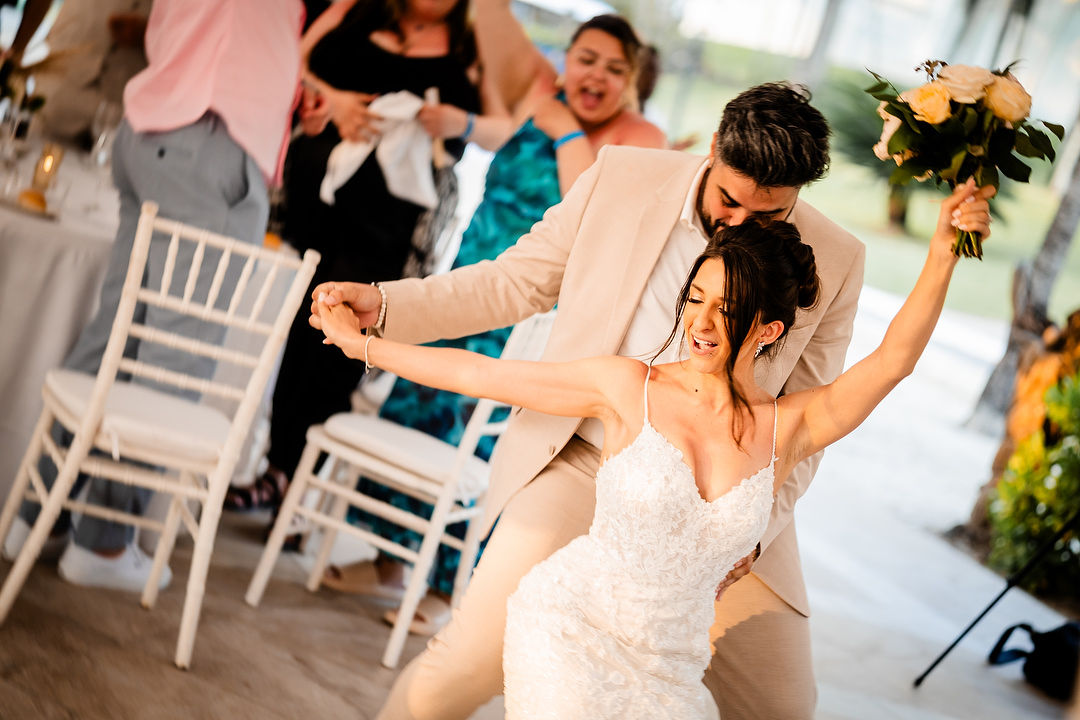 Bride and groom dancing at wedding reception Ocho Rios Jamaica
